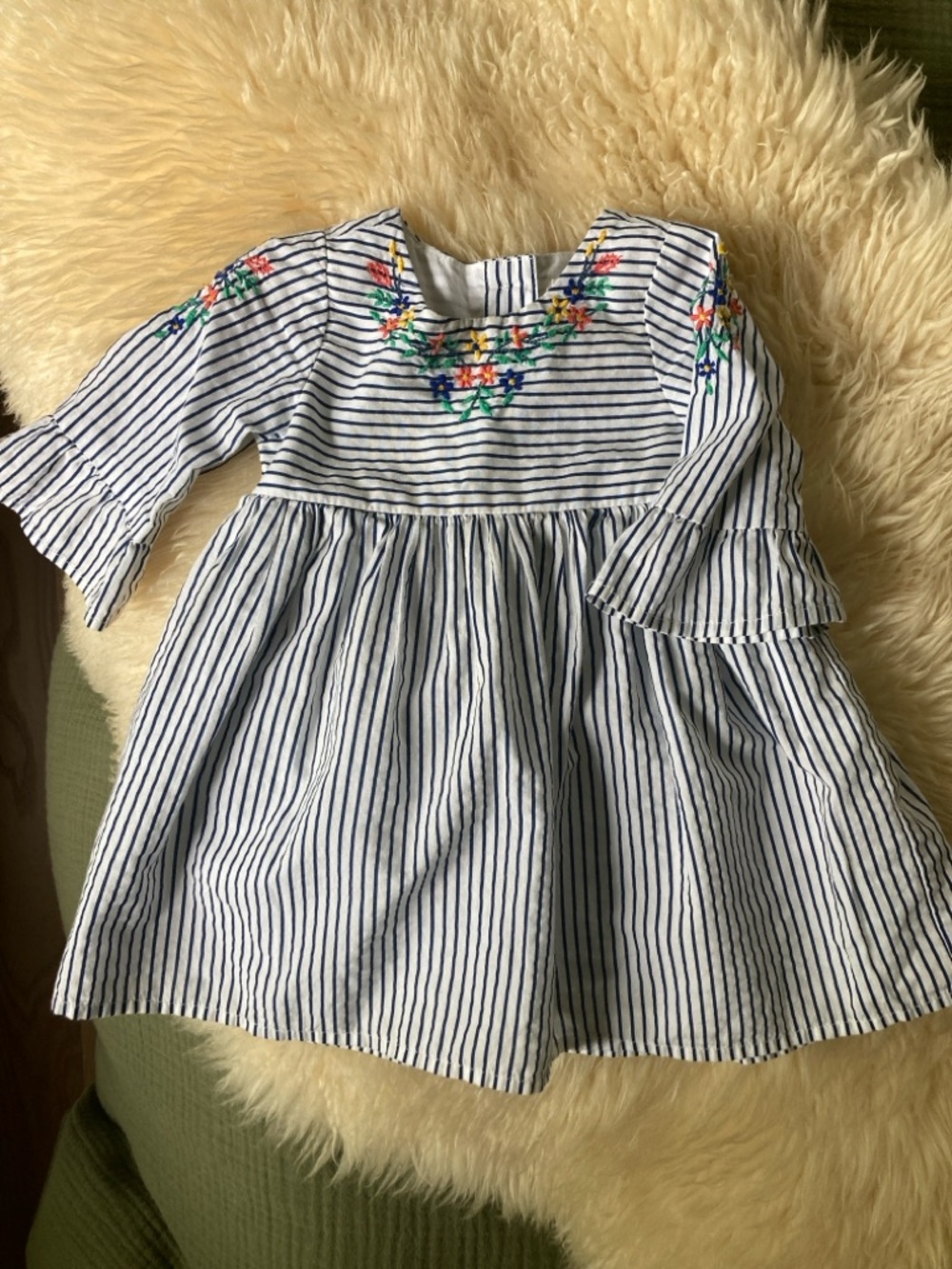 Baby Gap Navy & White Pinstripe Peplum Sleeve Embroidered Girls' Dress 12m